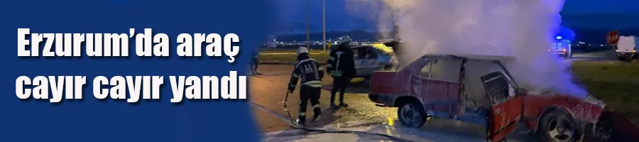 Erzurum’da araç cayır cayır yandı